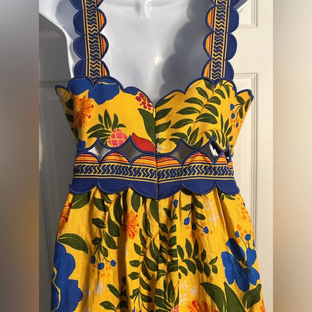 Floral Yard Yellow Sleeveless Midi Dress by FARM Rio.size medium. - Picture 7 of 14